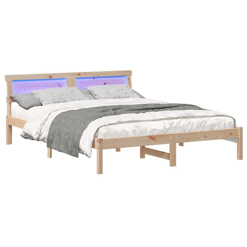 Bed Frame with Headboard Brown Solid Pine Wood Length 200 cm Natural 160 cm