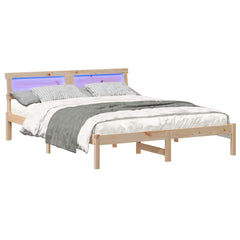Bed Frame with Headboard Brown Solid Pine Wood Length 200 cm Natural 160 cm