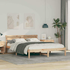 Bed Frame with Headboard Brown Solid Pine Wood Length 200 cm Natural 150 cm