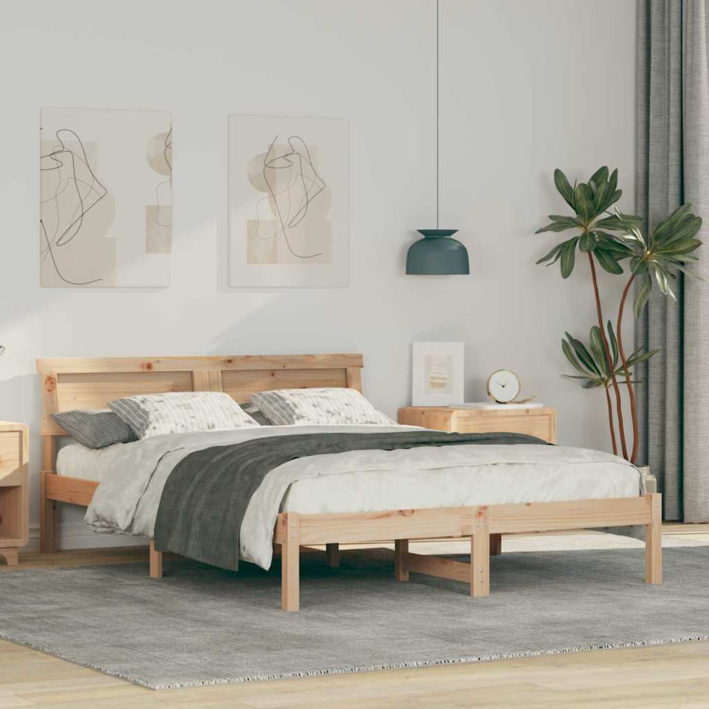 Bed Frame with Headboard Brown Solid Pine Wood Length 200 cm Natural 120 cm