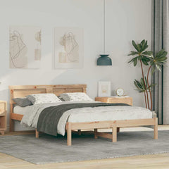 Bed Frame with Headboard Brown Solid Pine Wood Length 200 cm Natural 120 cm