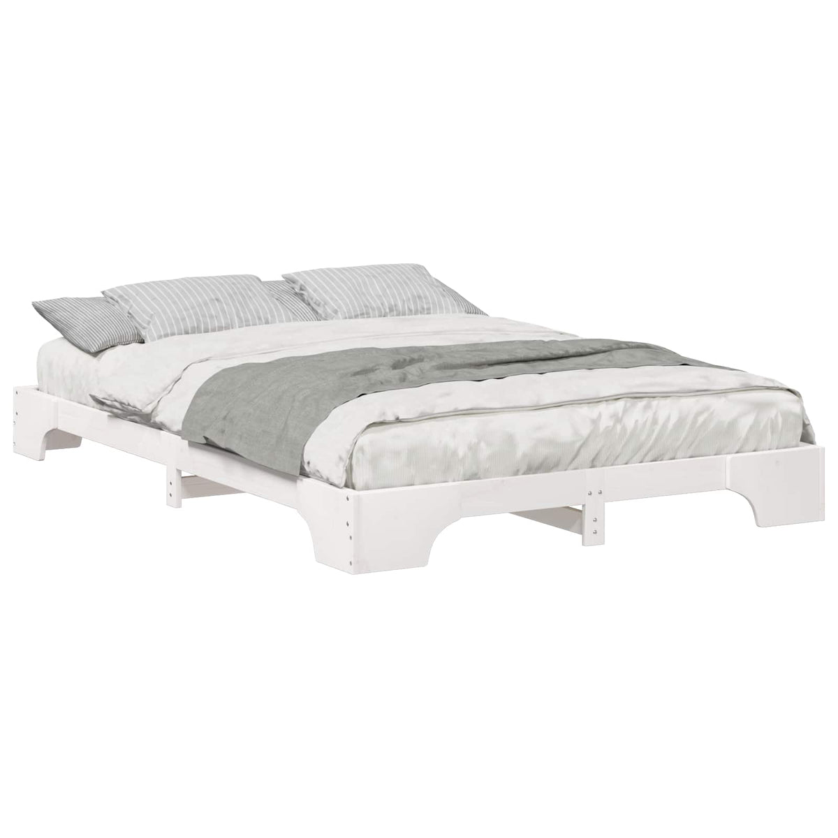 Bed Frame Solid Pine Wood White Length 220 cm 140 cm
