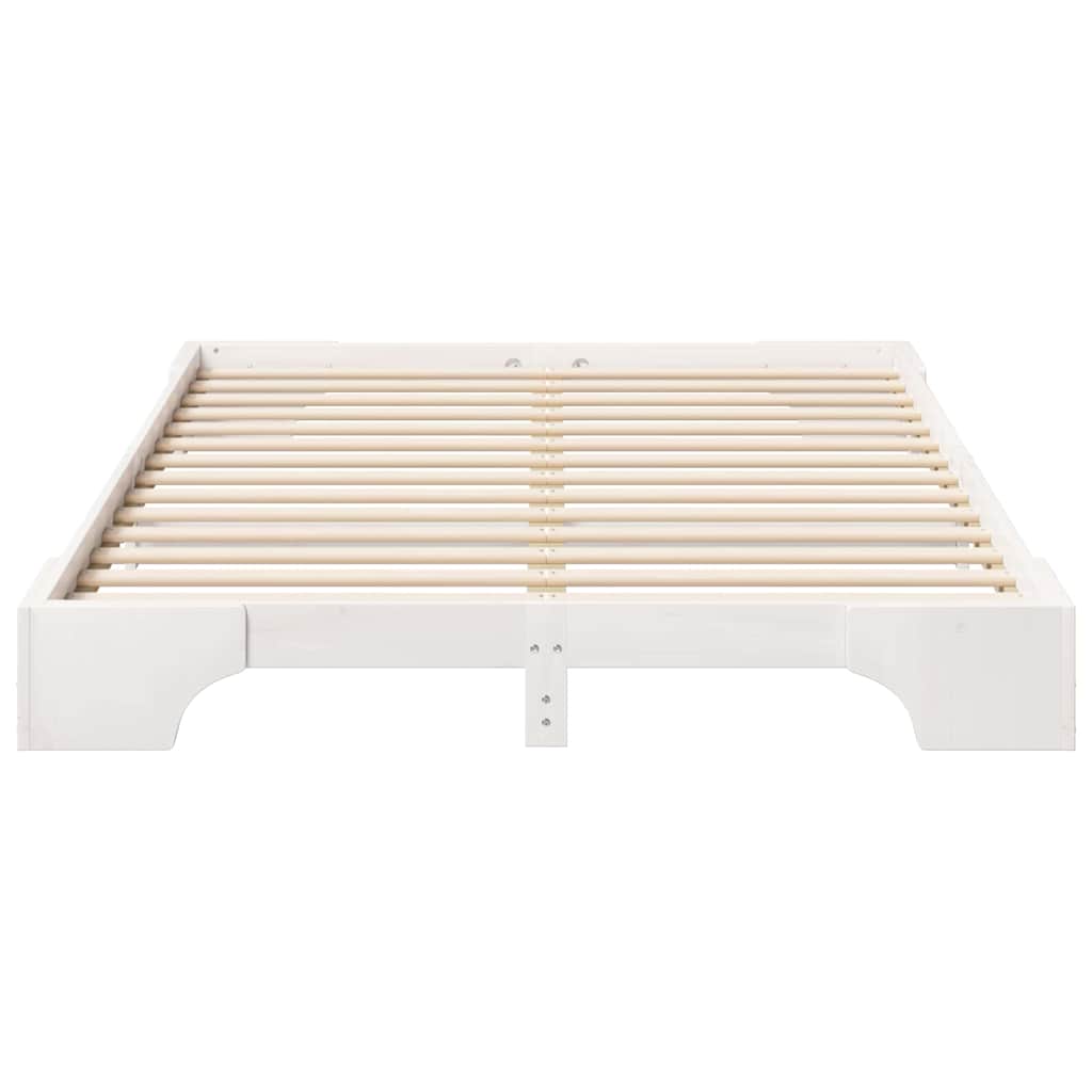 Bed Frame Solid Pine Wood White Length 220 cm 140 cm