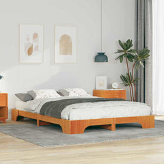 Bed Frame Brown Solid Pine Wood Wax Length