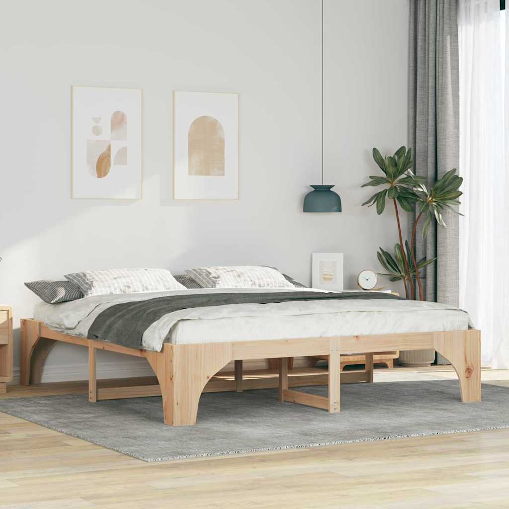 Bed Frame Brown Solid Pine Wood Natural Length 200 cm 180 cm