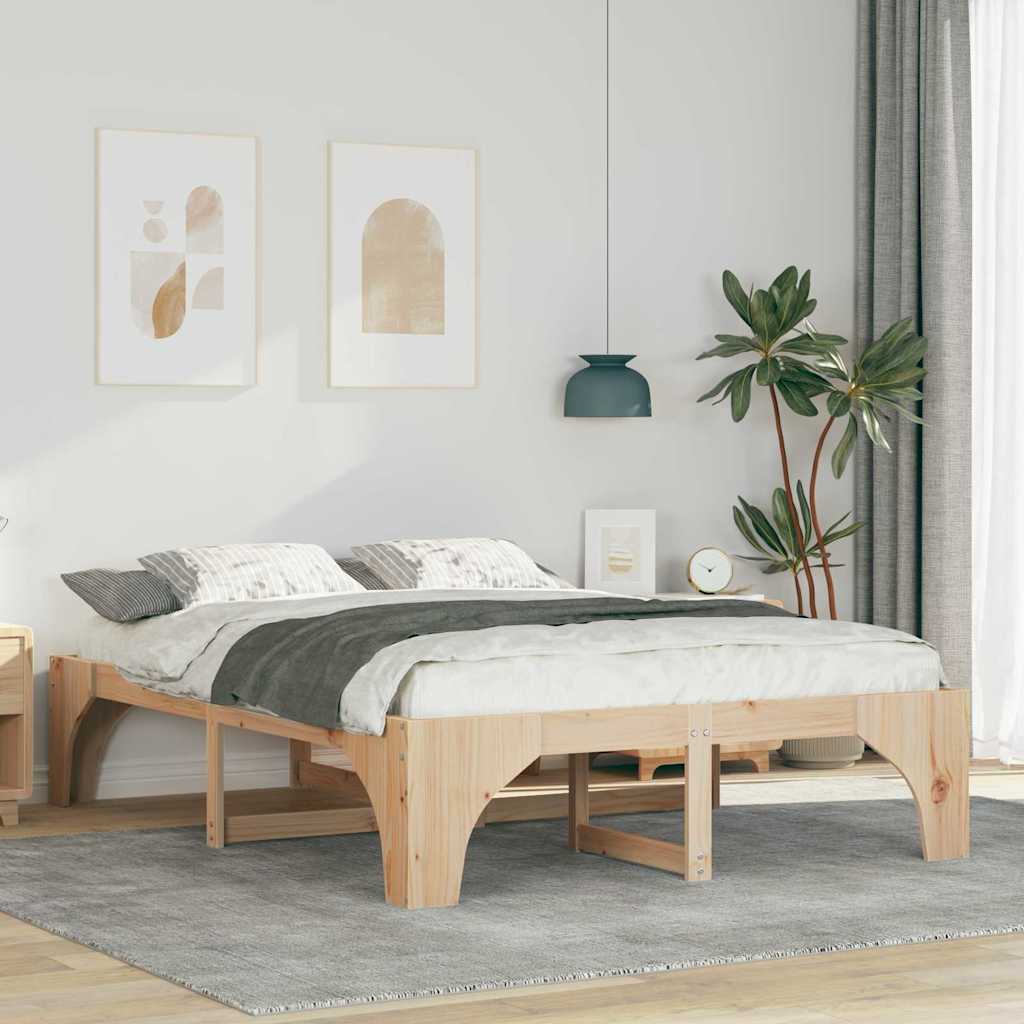 Bed Frame Brown Solid Pine Wood Natural Length 200 cm 160 cm