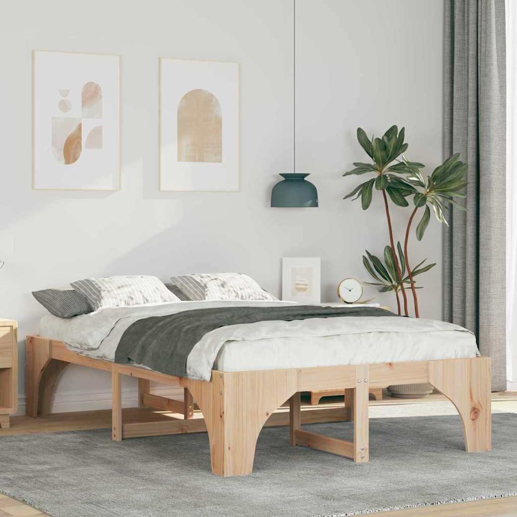 Bed Frame Brown Solid Pine Wood Natural Length 200 cm 120 cm