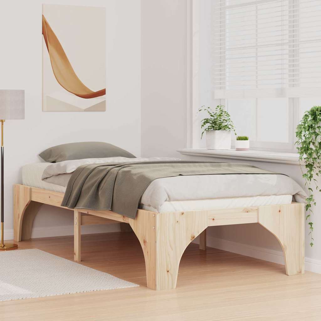 Bed Frame Brown Solid Pine Wood Natural Length 200 cm 90 cm