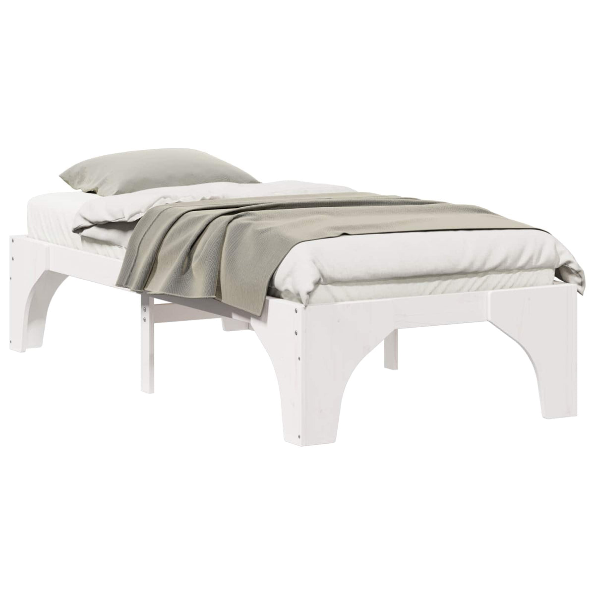 Bed Frame Solid Pine Wood White Length 190 cm 90 cm