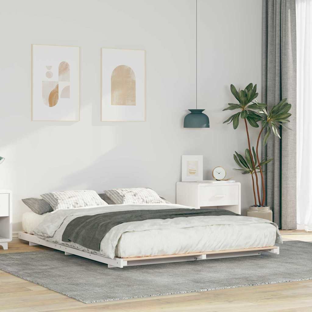 Bed Frame Solid Pine Wood White Length 220 cm 140 cm