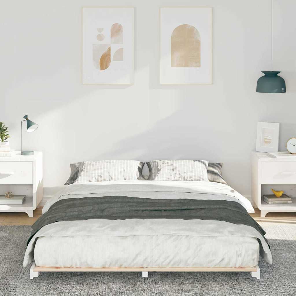 Bed Frame Solid Pine Wood White Length 220 cm 140 cm