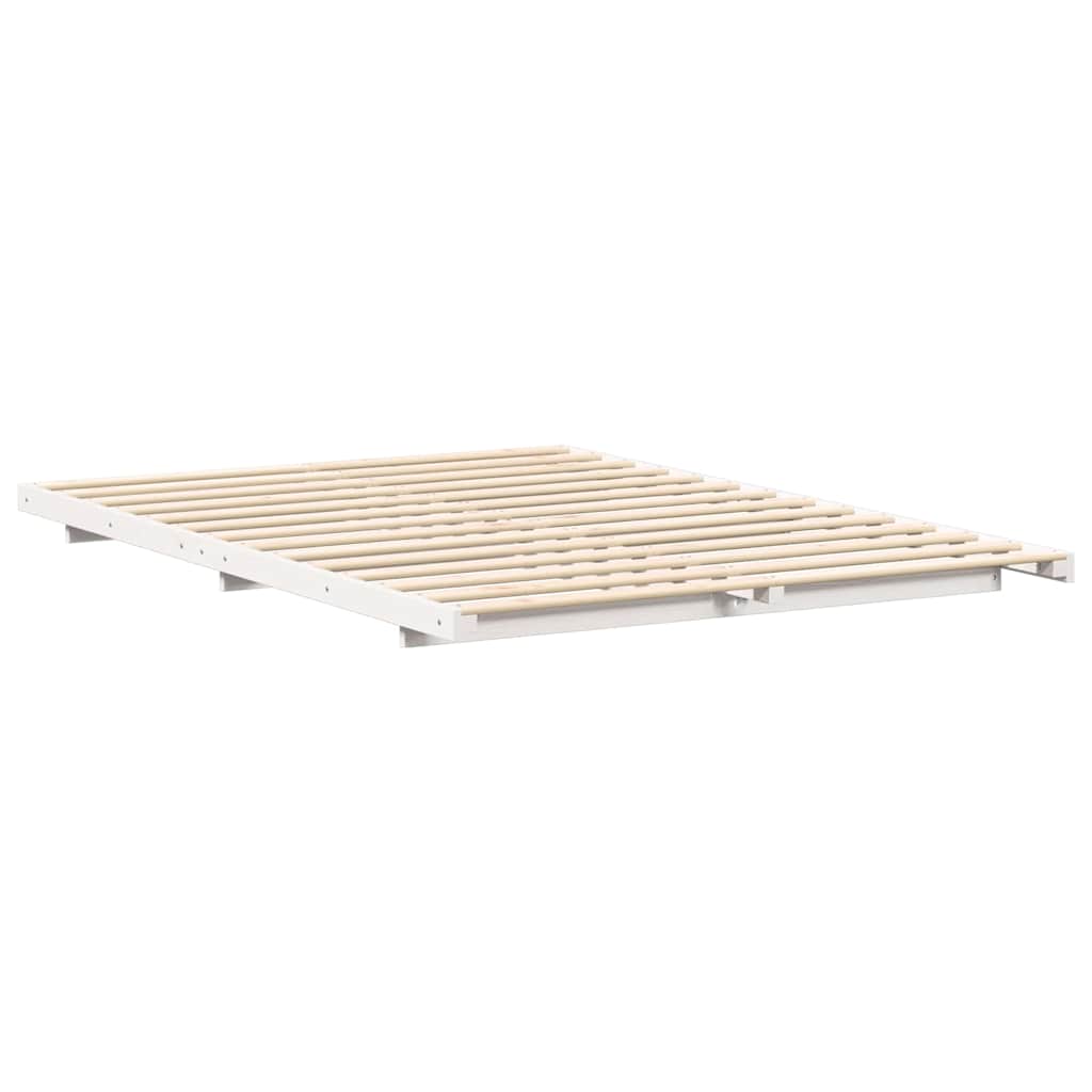 Bed Frame Solid Pine Wood White Length 220 cm 140 cm
