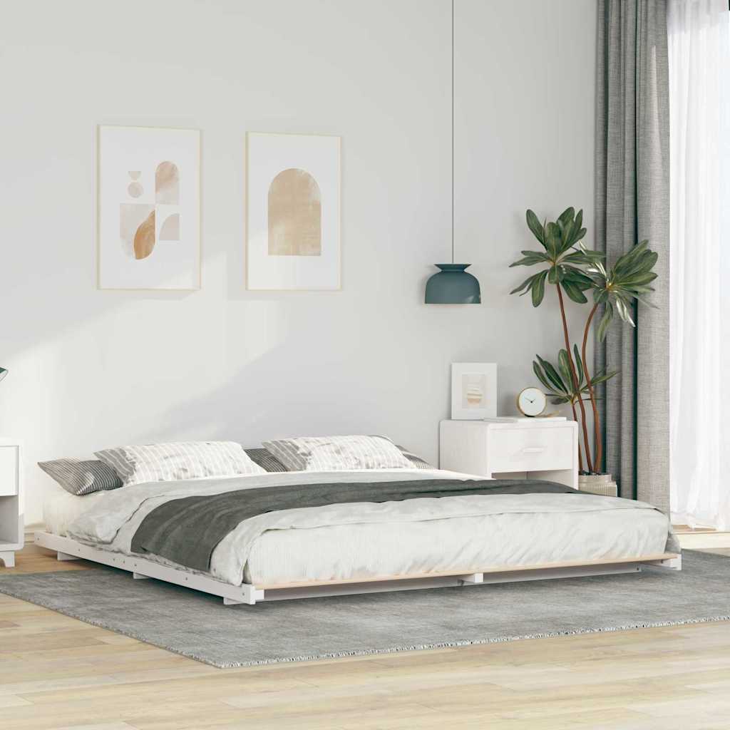 Bed Frame Solid Pine Wood White Length 220 cm 200 cm