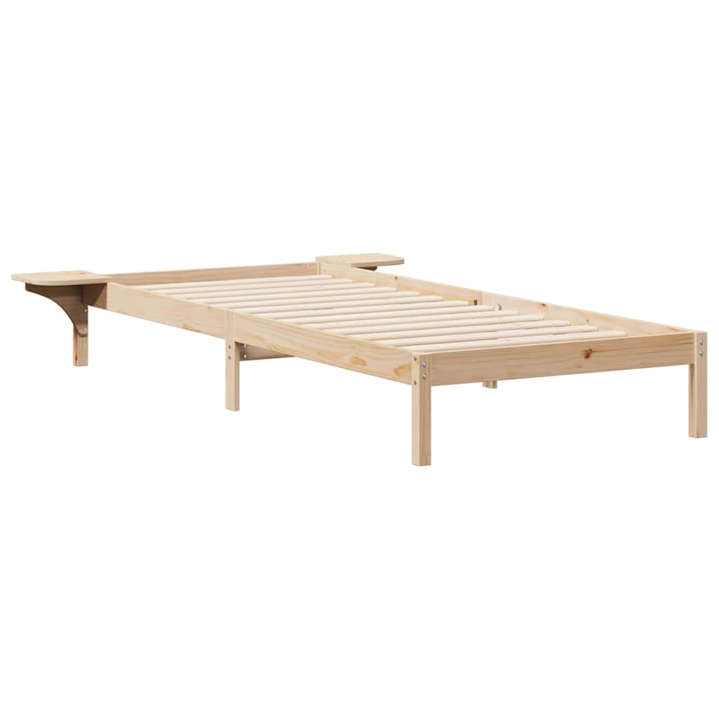Bed Frame with Side Tables Solid Pine Wood Length 210 cm Natural 90 cm