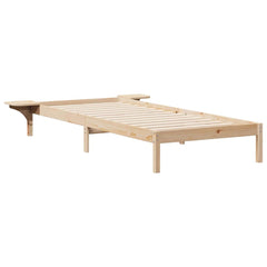 Bed Frame with Side Tables Solid Pine Wood Length 210 cm Natural 90 cm