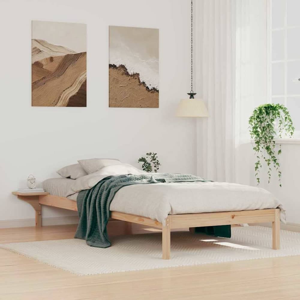 Bed Frame Side Tables Solid Pine Wood Length Natural