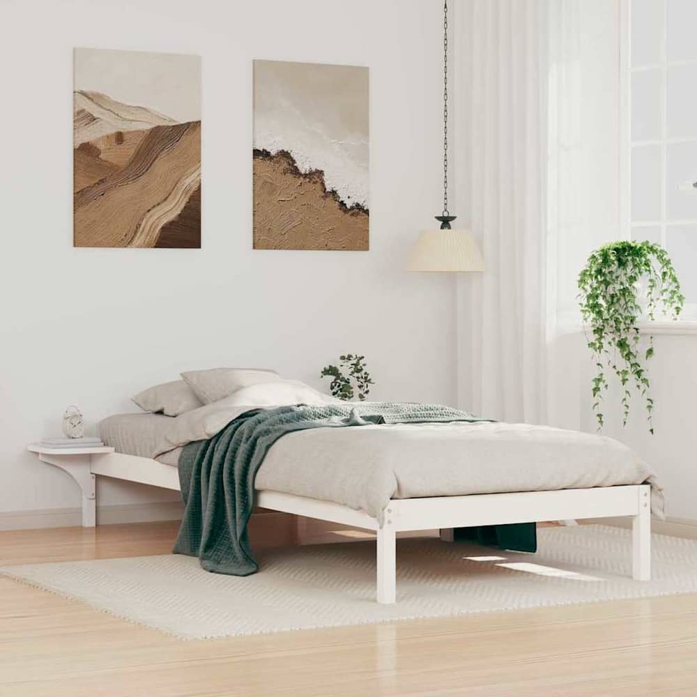 Bed Frame Side Tables Solid Pine Wood Length White