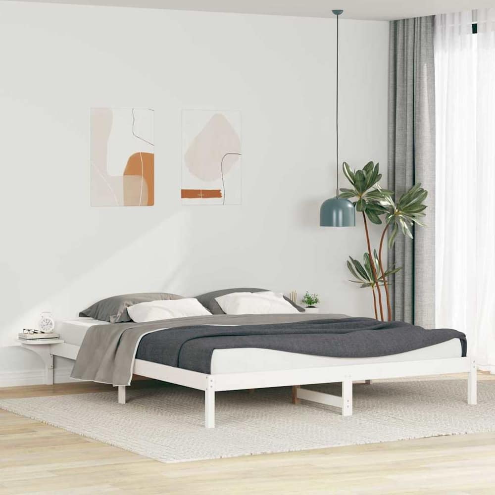 Bed Frame Side Tables Solid Pine Wood Length White