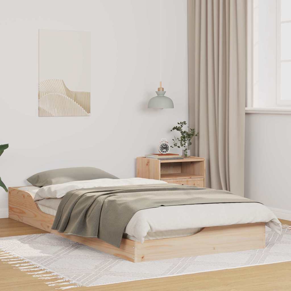 Bed Frame Brown Solid Pine Wood Natural