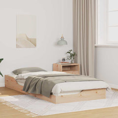 Bed Frame Brown Solid Pine Wood Natural