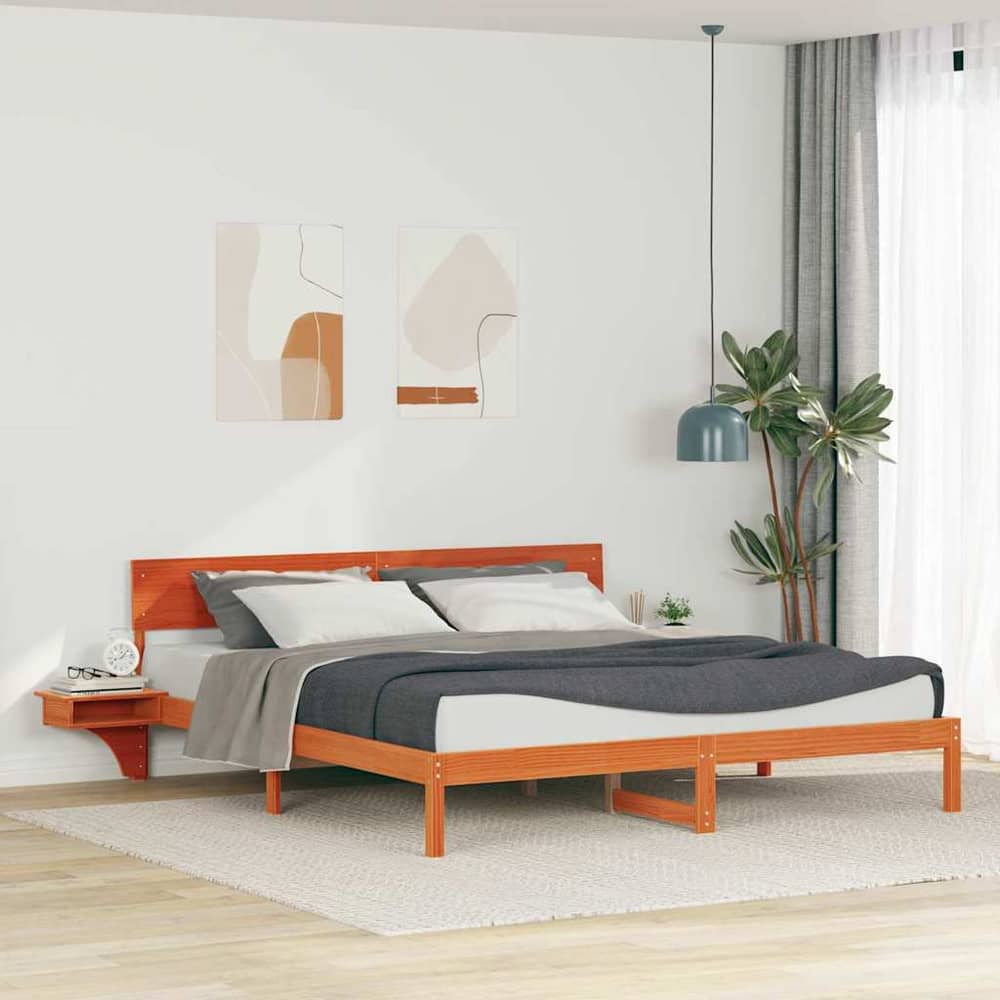 Bed Frame Headboard Solid Pine Wood Length Wax Brown