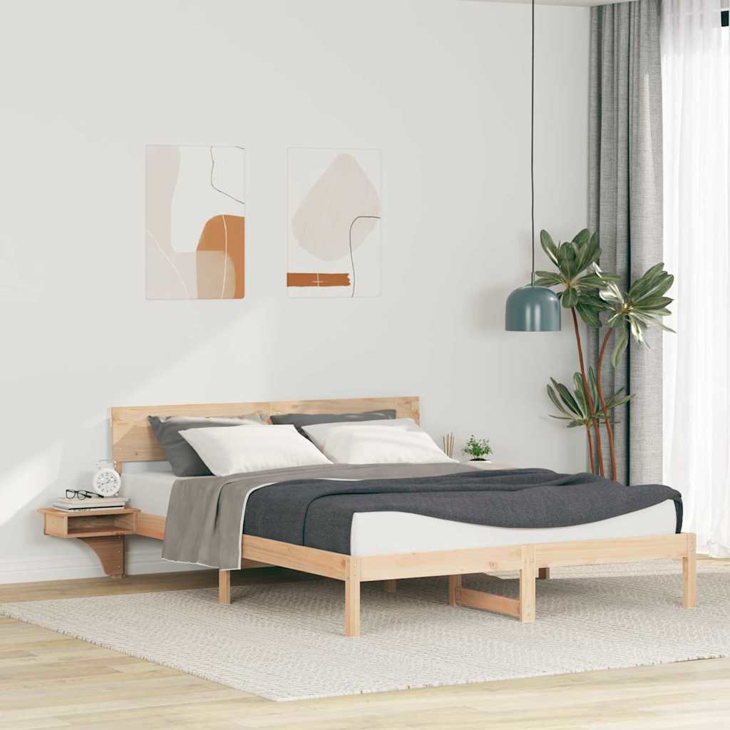 Bed Frame with Headboard Brown Solid Pine Wood Length 200 cm Natural 150 cm
