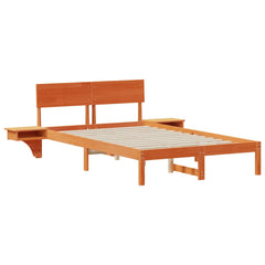 Bed Frame with Headboard Solid Pine Wood Length 200 cm Wax Brown 140 cm