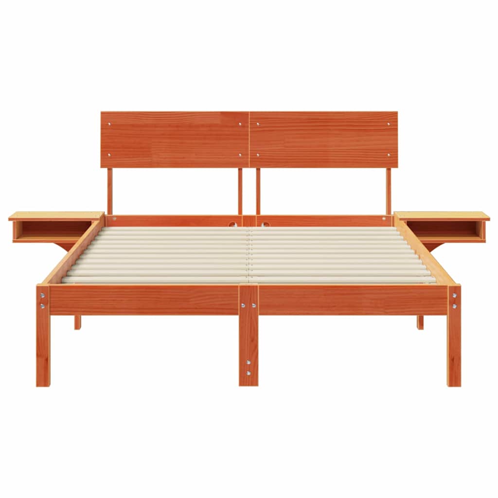 Bed Frame with Headboard Solid Pine Wood Length 200 cm Wax Brown 140 cm