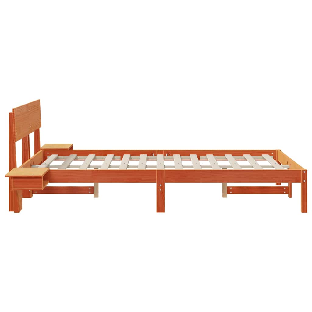 Bed Frame with Headboard Solid Pine Wood Length 200 cm Wax Brown 140 cm