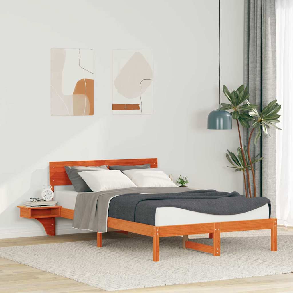 Bed Frame Headboard Solid Pine Wood Length Wax brown