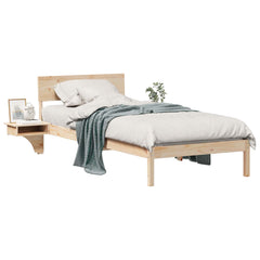 Bed Frame with Headboard Brown Solid Pine Wood Length 200 cm Natural 90 cm