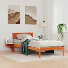Bed Frame Headboard Solid Pine Wood Length Wax brown