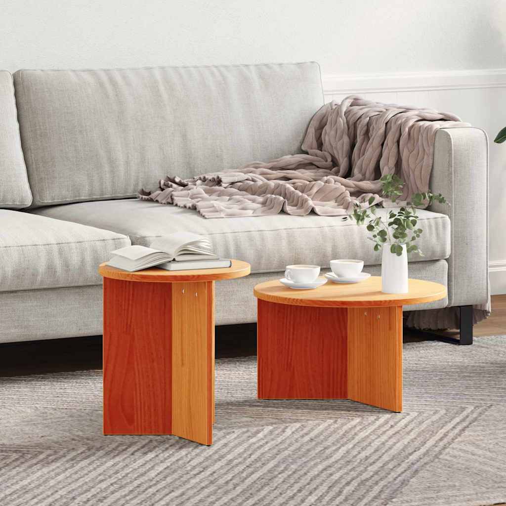 vidaXL Coffee Table 2 pcs Wax Brown 49 x 49 x 28 cm Solid Pine wood 1