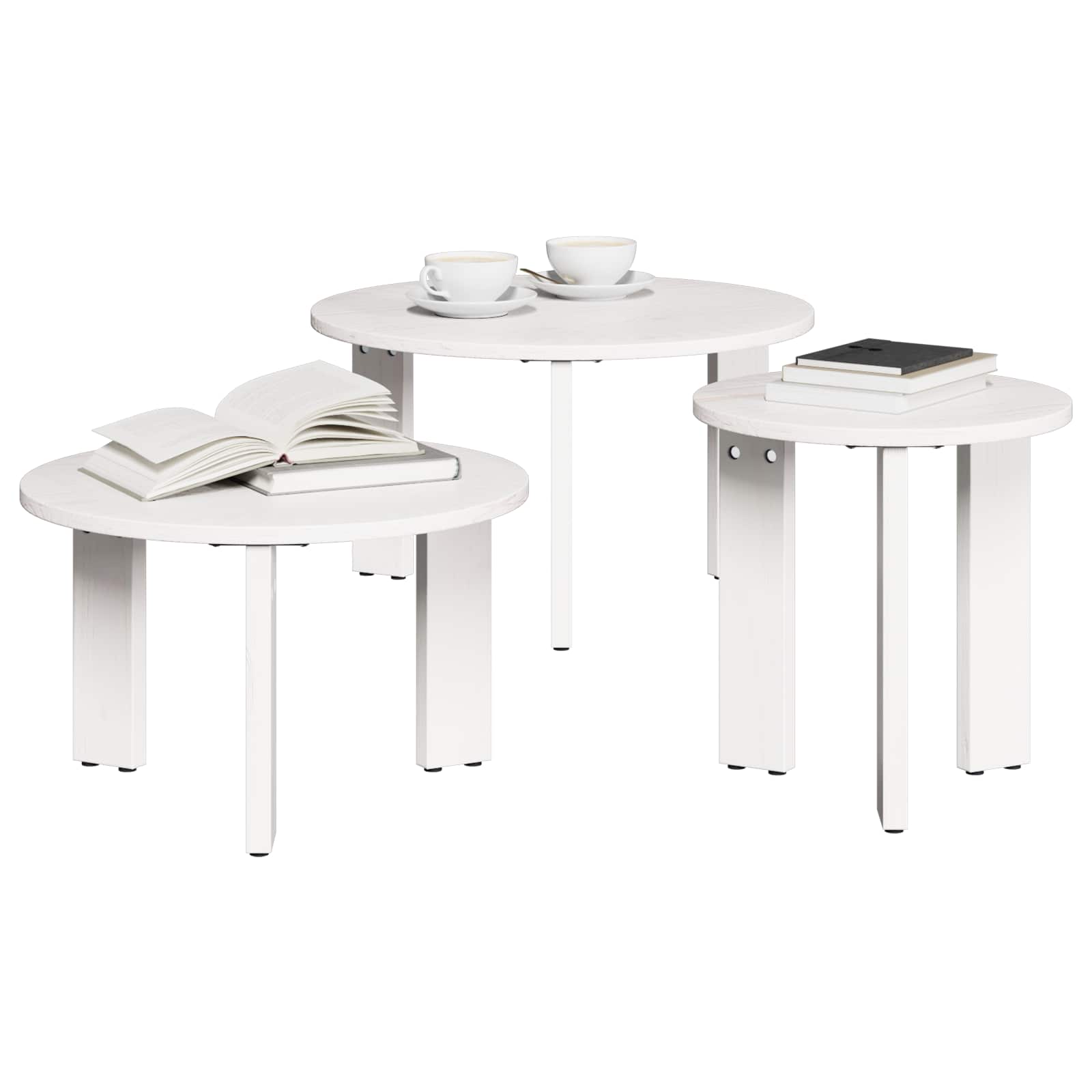 vidaXL Coffee Table 3 pcs White 47.5 x 47.5 x 27 cm Solid pine wood 2