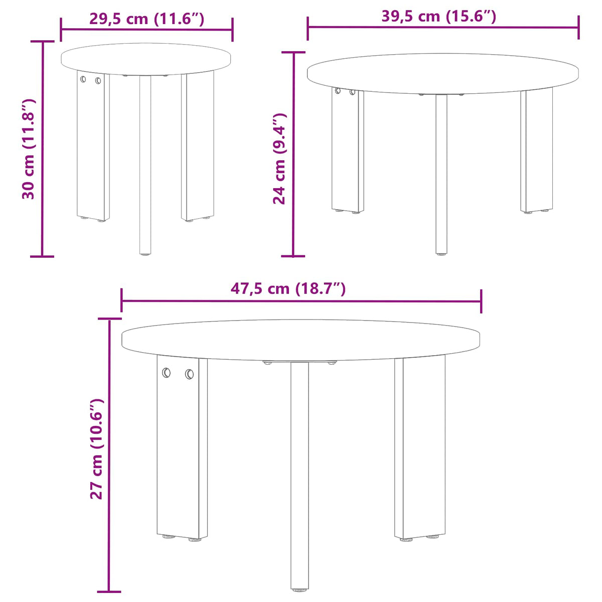 Coffee Table 3 pcs 47.5 x 47.5 x 27 cm Solid pine wood White