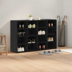vidaXL Shoe Cabinet 103 x 30 x 67 cm Engineered Wood Black Oak 4