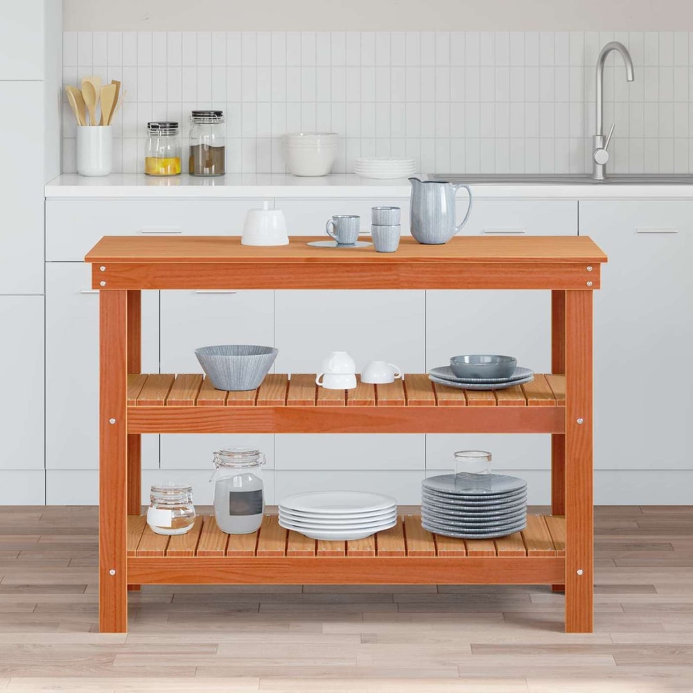 Work Bench Solid Wood Pine Wax brown 110.5 x 50 x 80 cm