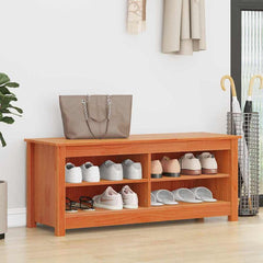 vidaXL Storage Bench 110 x 38 x 45.5 cm Solid Pine Wood Wax Brown 1