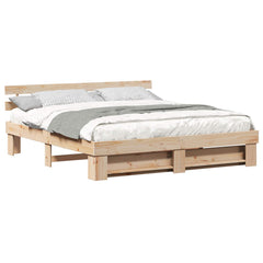 Bed Frame with Headboard Brown Solid Pine Wood Length 200 cm Natural 200 cm