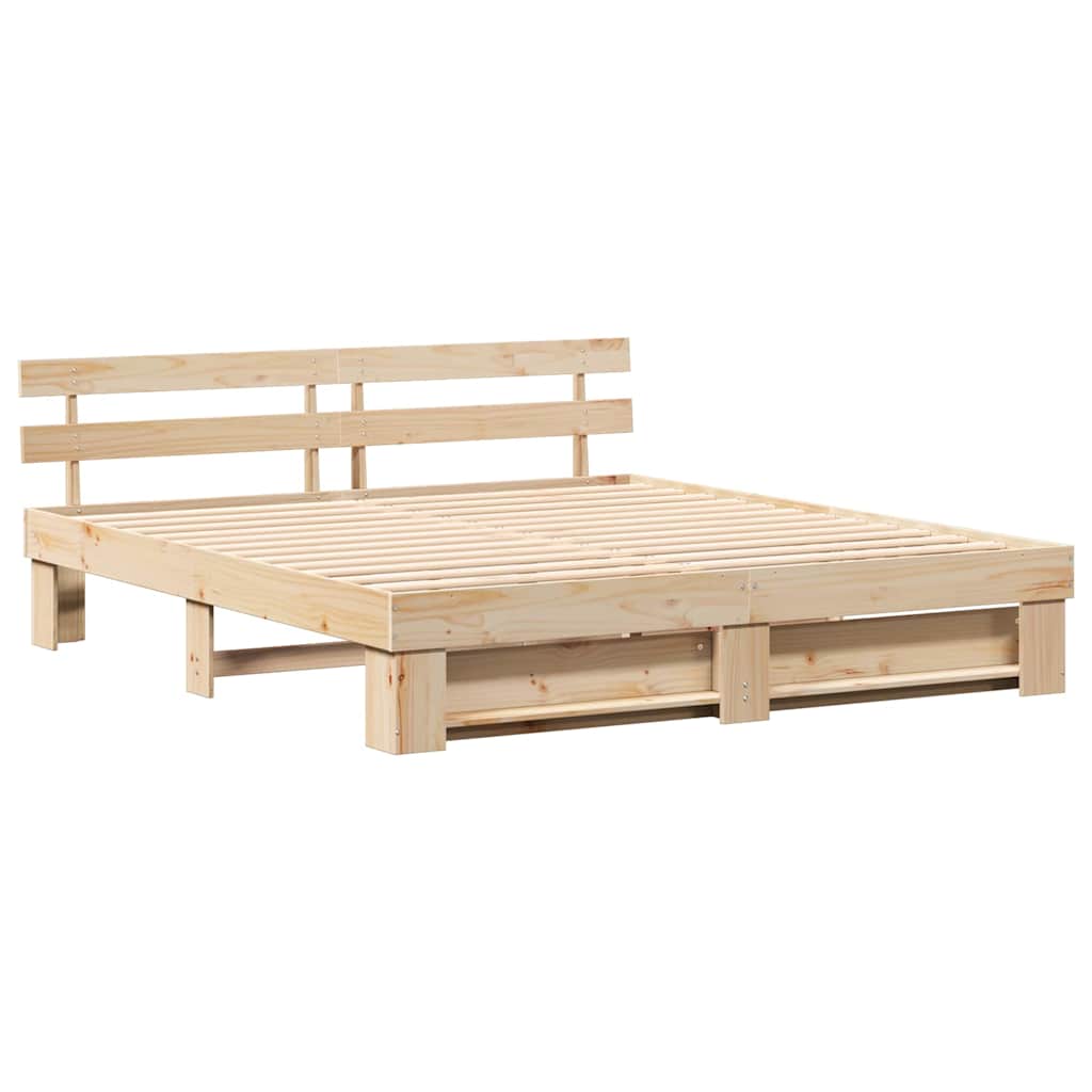 Bed Frame with Headboard Brown Solid Pine Wood Length 200 cm Natural 200 cm