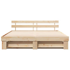 Bed Frame with Headboard Brown Solid Pine Wood Length 200 cm Natural 200 cm