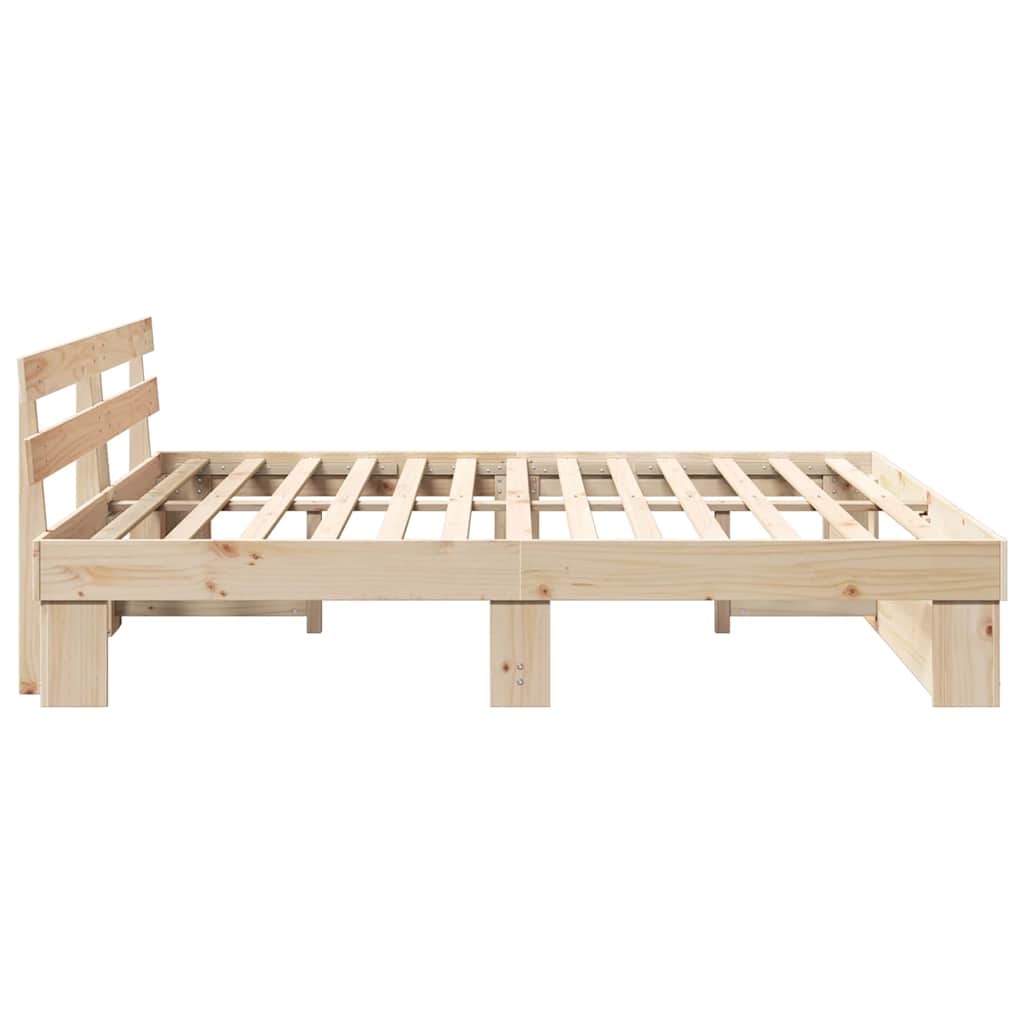 Bed Frame with Headboard Brown Solid Pine Wood Length 200 cm Natural 200 cm