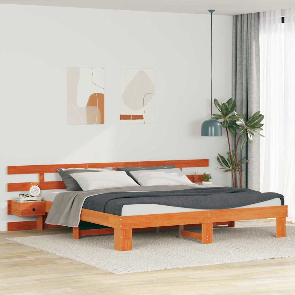 Bed Frame Headboard Brown Solid Pine Wood Length Wax