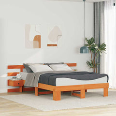 Bed Frame Headboard Brown Solid Pine Wood Length Wax