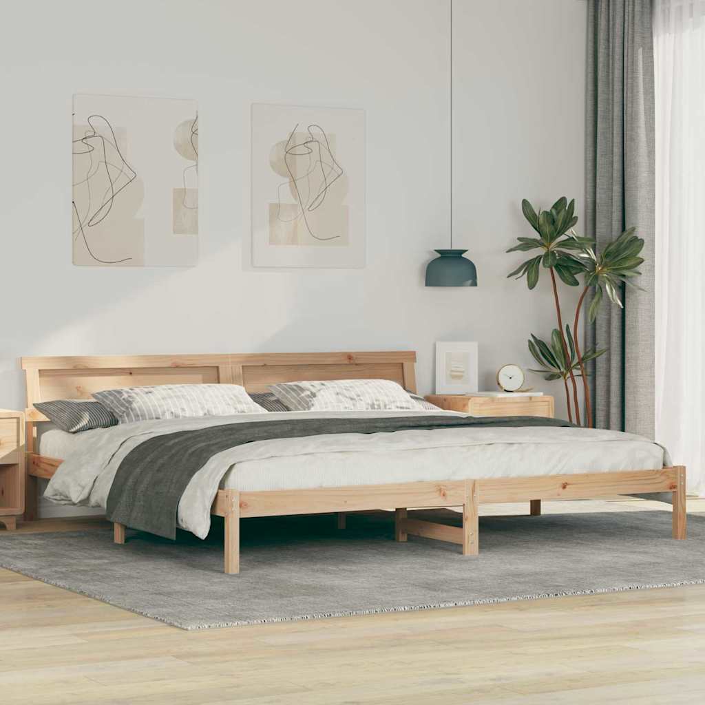 Bed Frame with Headboard Brown Solid Pine Wood Length 200 cm Natural 200 cm
