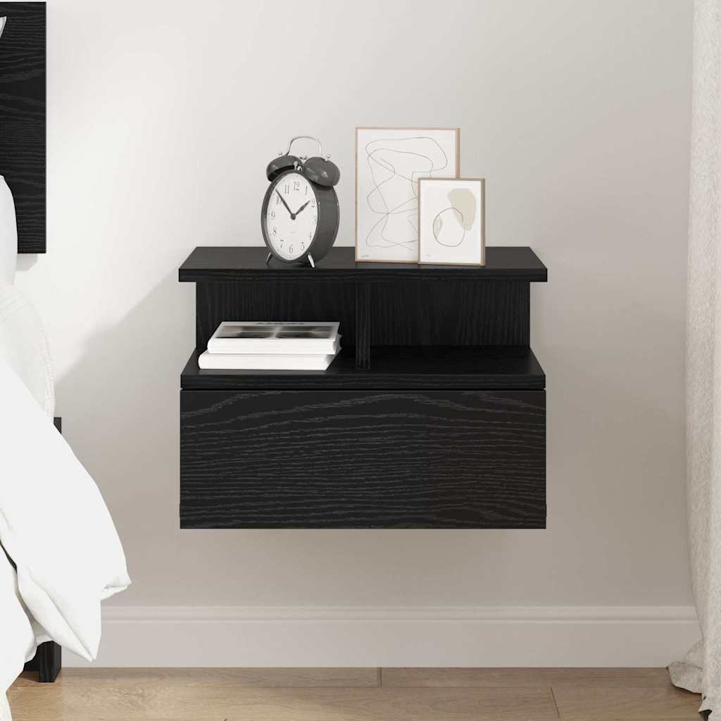 vidaXL Floating Nightstand Black Oak 40 x 31 x 28 cm Engineered Wood 4