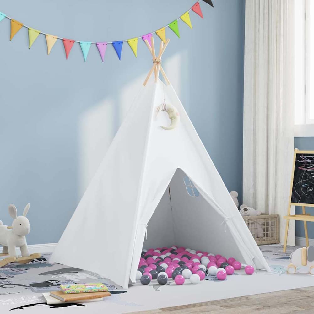 Teepee Tent White 120 x 120 x 150 cm Fabric and Plastic White/grey/pink