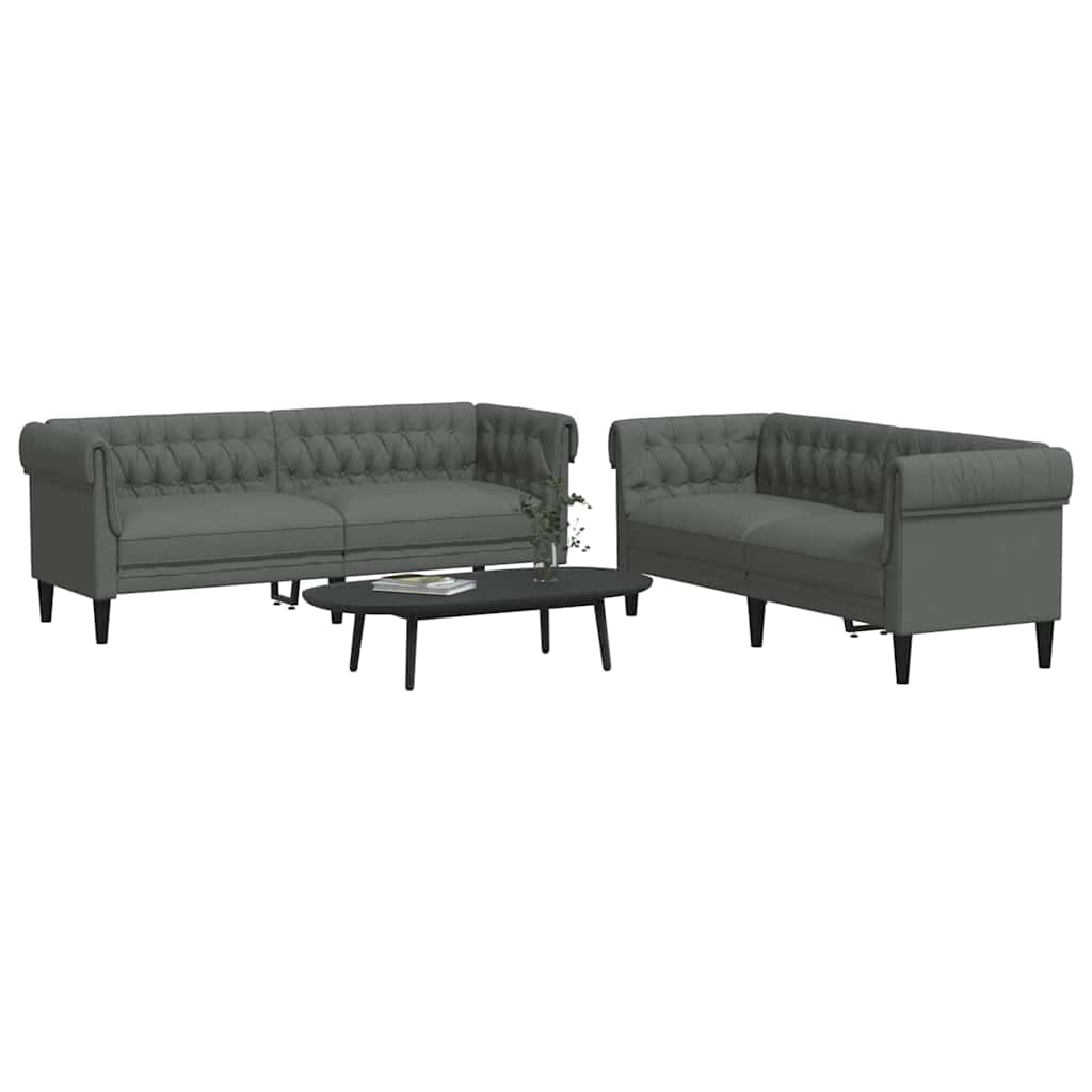 Living Room Couch 2 pcs Dark Grey Fabric 2-seater sofa +3-seater sofa
