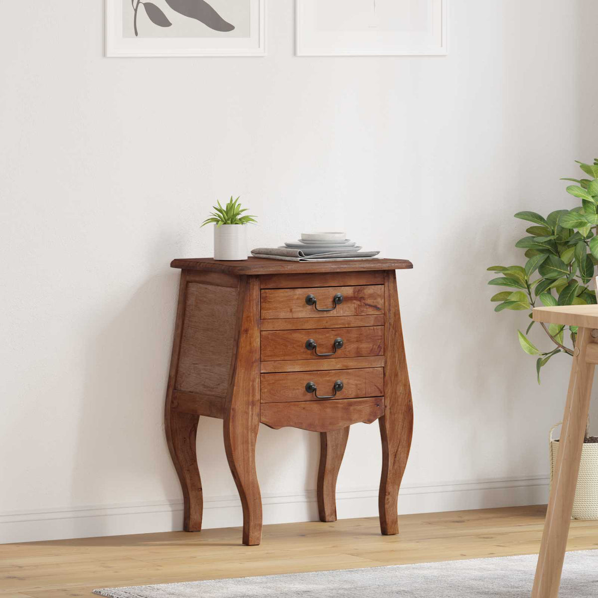 Bedside Cabinet Solid Mahogany Wood 48x35x64 cm Natural