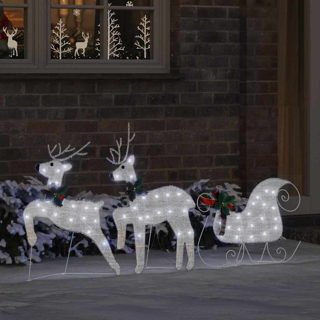 Christmas Reindeer with sleigh 60 LEDs Warm White Silver fabric 3